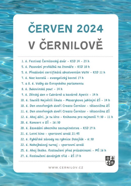 Kalendárium akcí na červen 2024 v Černilově 